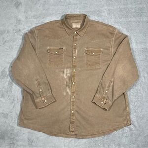 Poncho Western Pearl Snap Shirt Men 3XL Brown Work Ranch Rodeo Cowboy Big & Tall
